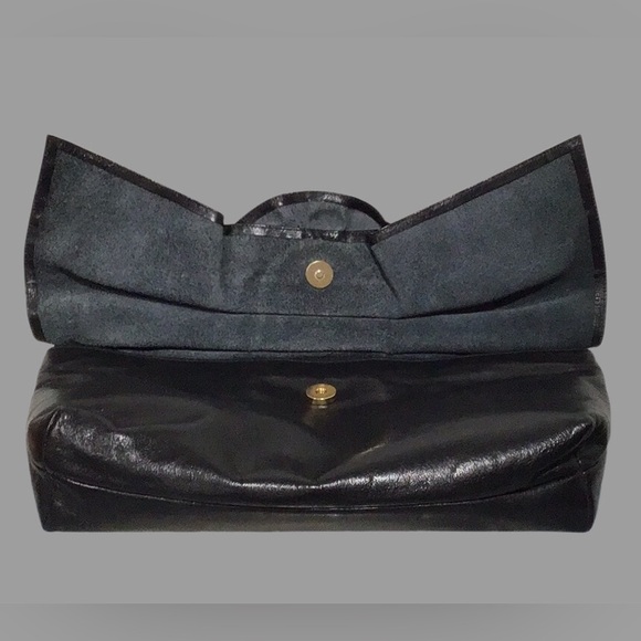 Vintage SUSAN GAIL Leather Clutch/Shoulder Bag with Large Bow Front Flap, Black - Picture 10 of 14